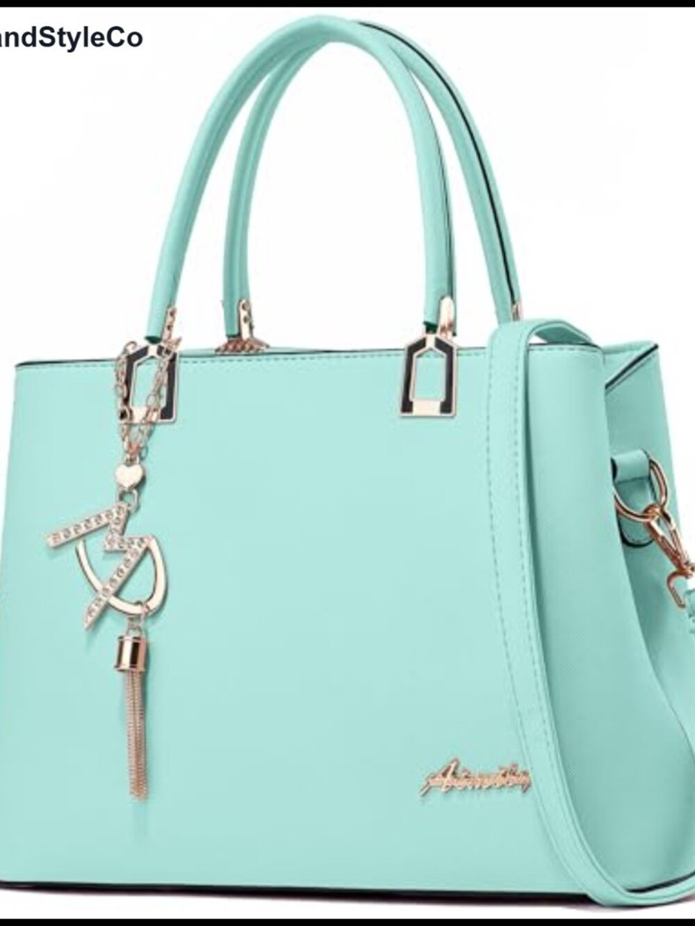 Faux Leather Satchel Tote Handbag with Removable Strap and Tassel Charm